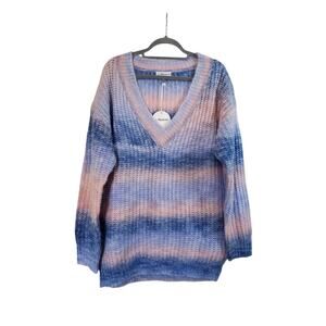 Macaron Oversized Chunky Blue Pink Ombre Cozy Wool Blend Sweater NWT, Sz Medium